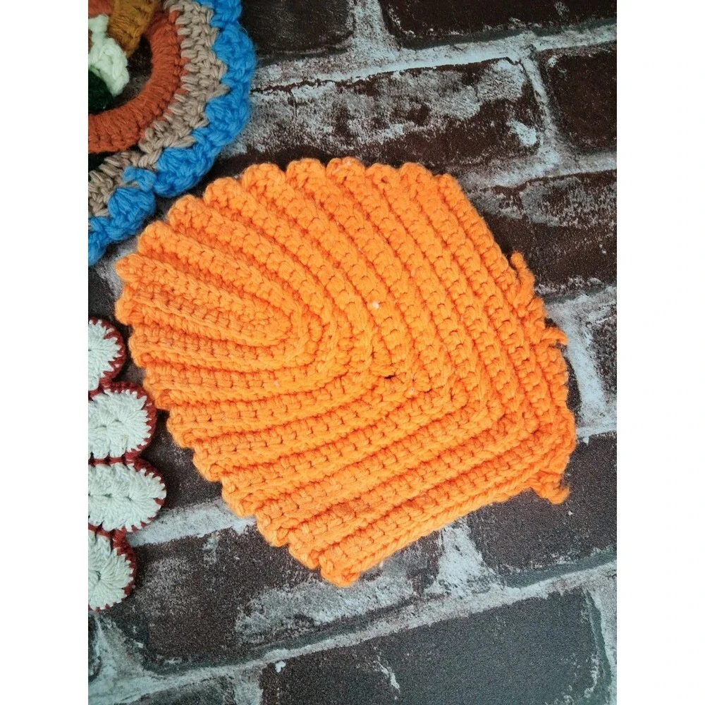 Lot Of 6 Vintage Crochet Pot Holders Trivets Handmade Kitchen Decor 70s 80s
